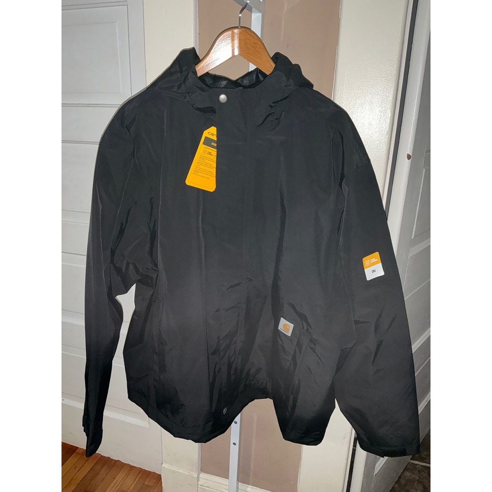 Carhartt Bayou Jacket Mens 2XL Black Storm Defender Waterproof Hooded OJ6434-M